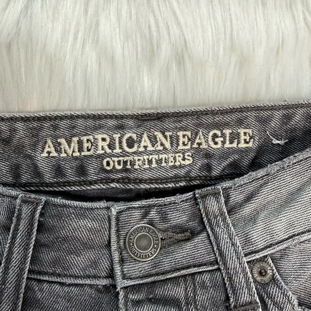 American Eagle Distressed Gray Denim Mini Skirt